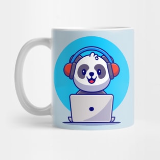 Cute Panda Listening Music With Headphone And Laptop Cartoon Mug